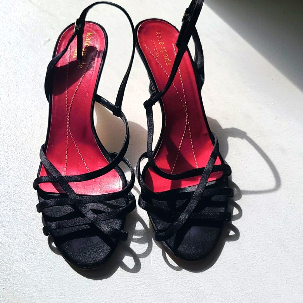 Kate Spade Black Strappy Black Kitten heels 8 1/2